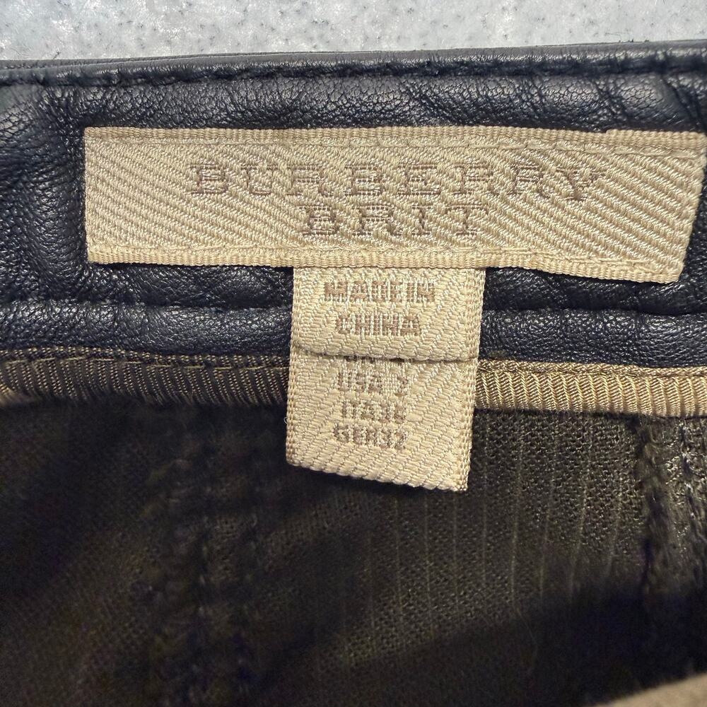 Burberry Brit Corduroy Pencil Skirt Size 2 Olive Green Leather Trim Zip Pockets - Picture 5 of 11